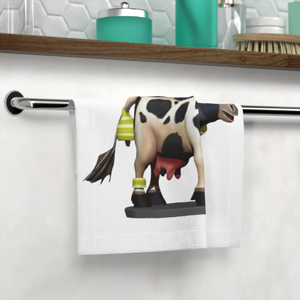 Black Cow Face Towel featuring a customizable polyester front and soft cotton back, ideal for bathroom use.