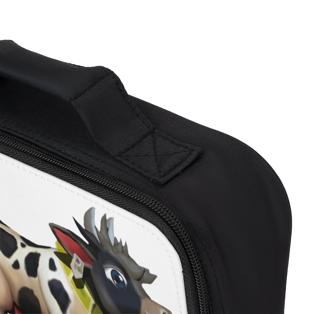 Black Cow Lunch Bag featuring a black base and customizable white area, ideal for adults and kids.