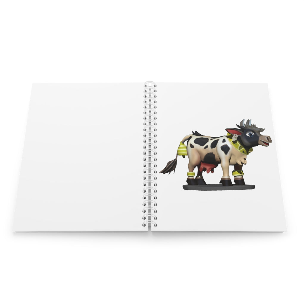 Black Cow Spiral Notebook with customizable covers and wide-ruled pages, featuring a semi-gloss laminated finish.