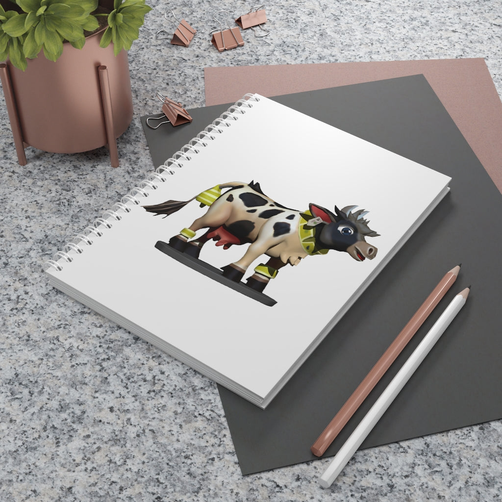 Black Cow Spiral Notebook with customizable covers and wide-ruled pages, featuring a semi-gloss laminated finish.