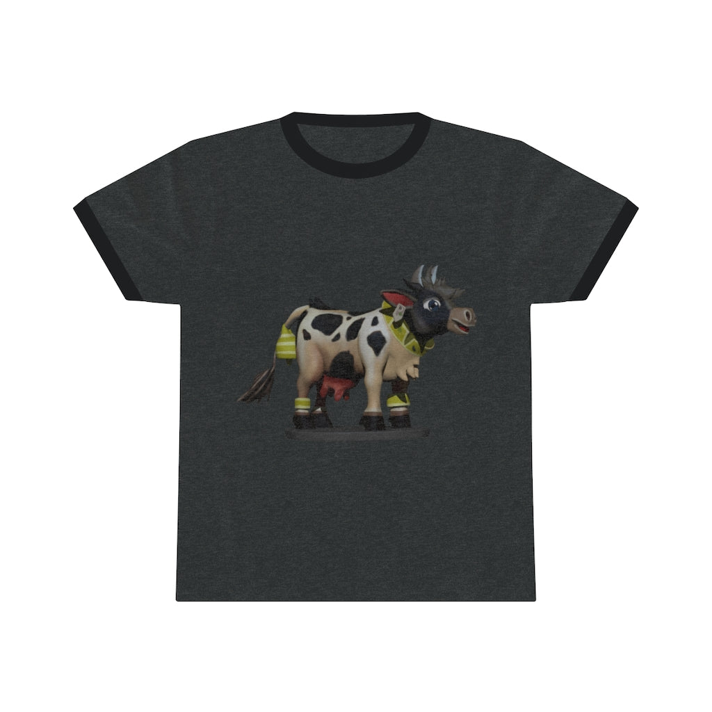 Black Cow Unisex Ringer Tee in various colors with contrasting neckline, showcasing its lightweight and stylish design.