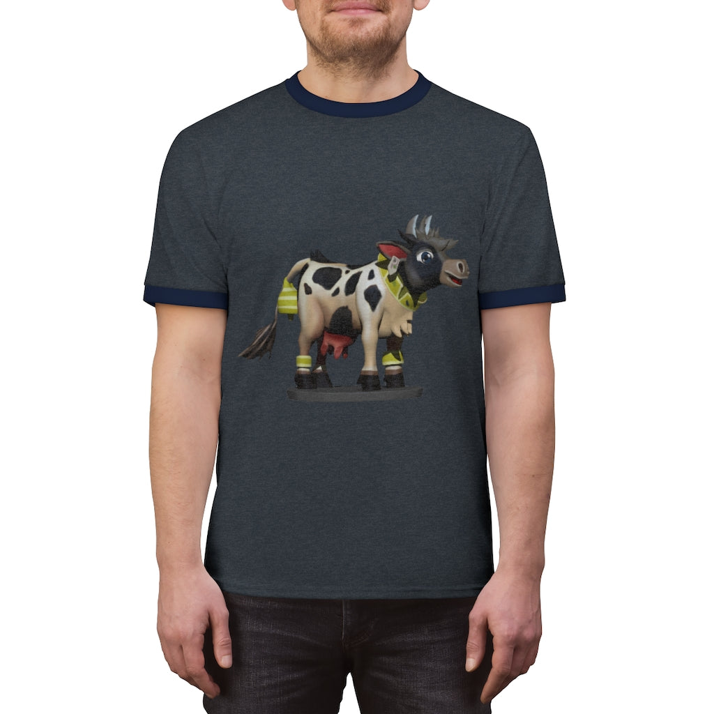 Black Cow Unisex Ringer Tee in various colors with contrasting neckline, showcasing its lightweight and stylish design.