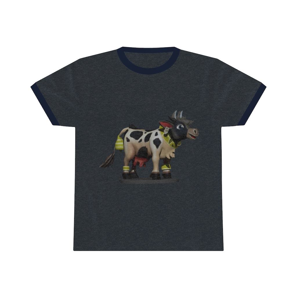 Black Cow Unisex Ringer Tee in various colors with contrasting neckline, showcasing its lightweight and stylish design.