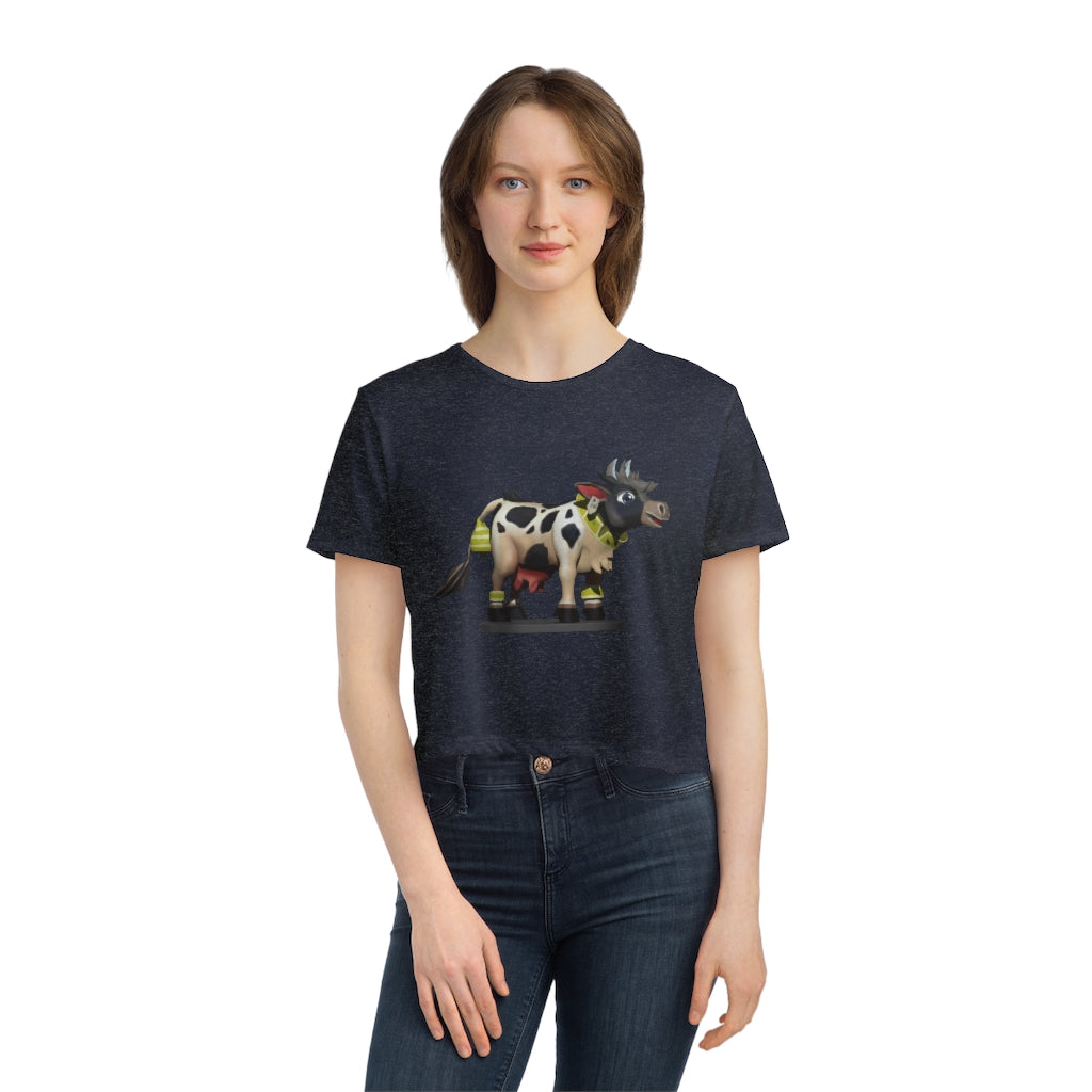 Black Cow Women's Flowy Cropped Tee in various colors, showcasing its soft fabric and stylish design.