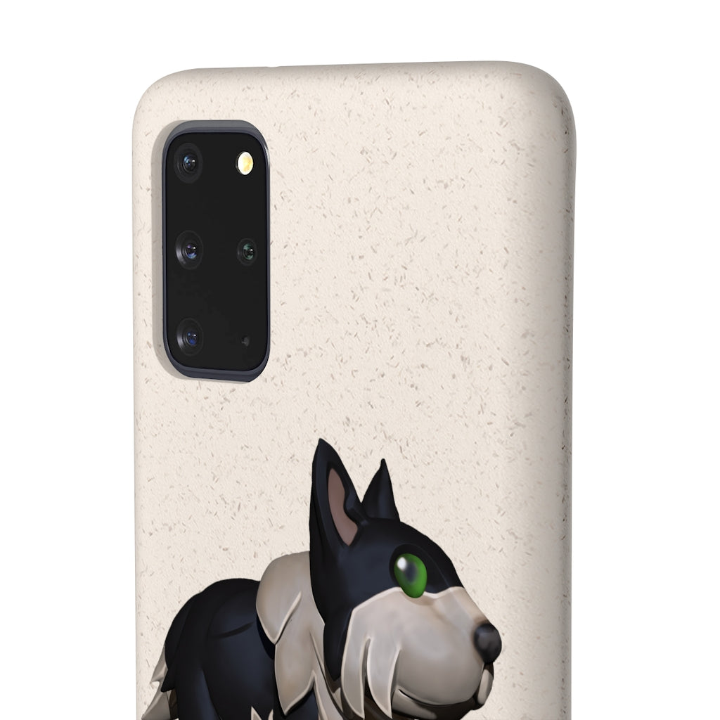 Black Dog Biodegradable Phone Case made from plant-based materials, featuring a slim design and precise cutouts for connectivity.