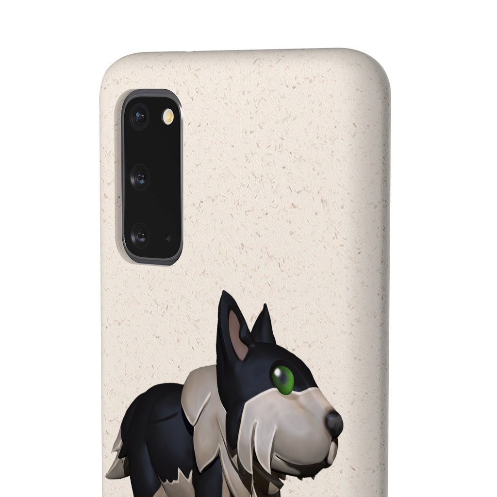 Black Dog Biodegradable Phone Case made from plant-based materials, featuring a slim design and precise cutouts for connectivity.