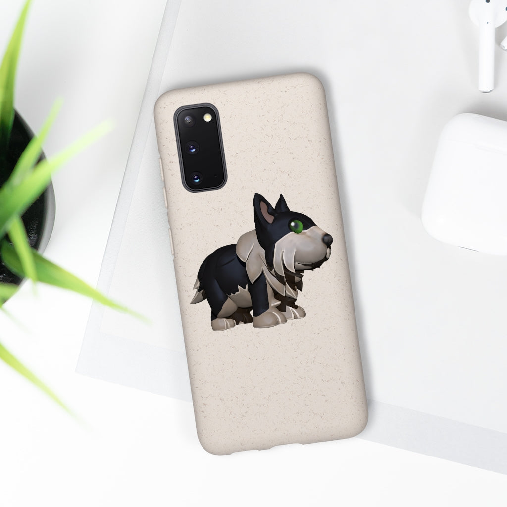 Black Dog Biodegradable Phone Case made from plant-based materials, featuring a slim design and precise cutouts for connectivity.