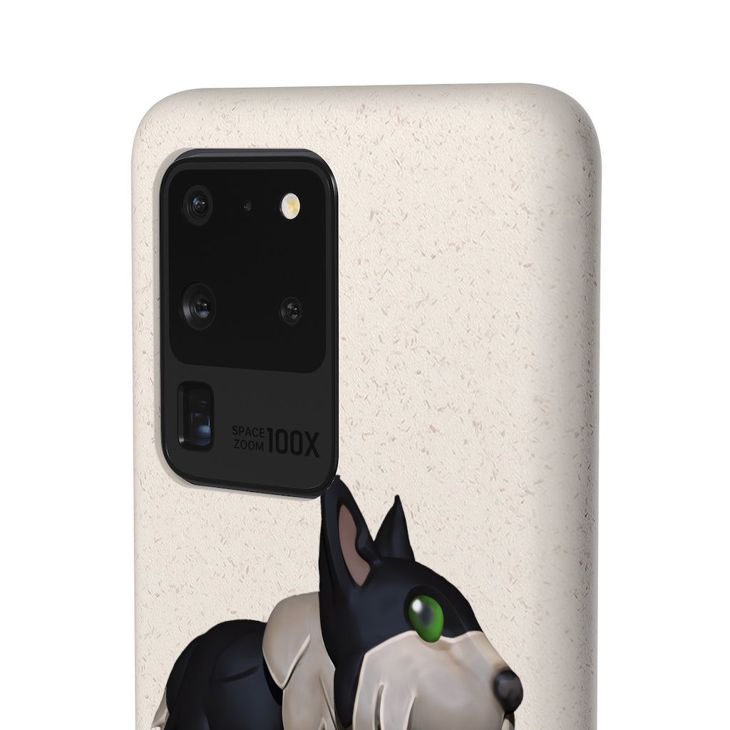 Black Dog Biodegradable Phone Case made from plant-based materials, featuring a slim design and precise cutouts for connectivity.