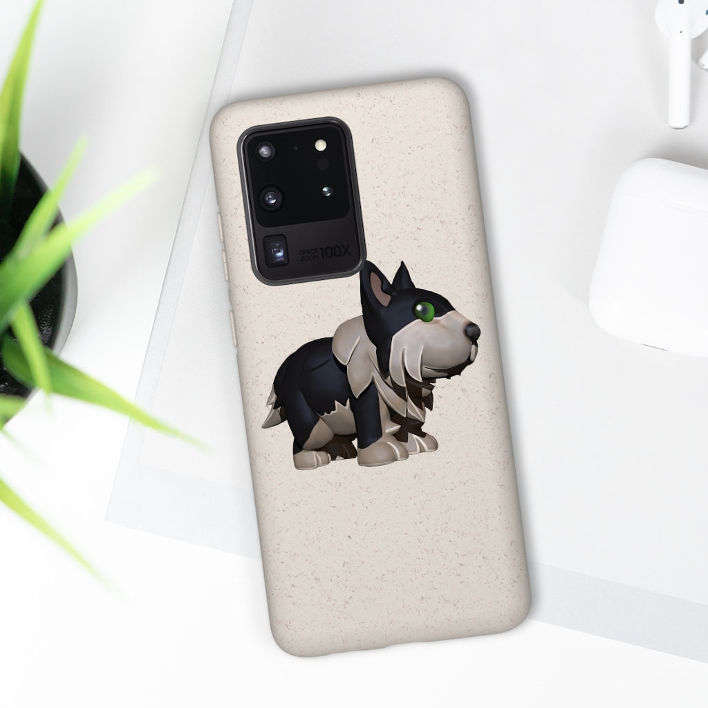 Black Dog Biodegradable Phone Case made from plant-based materials, featuring a slim design and precise cutouts for connectivity.