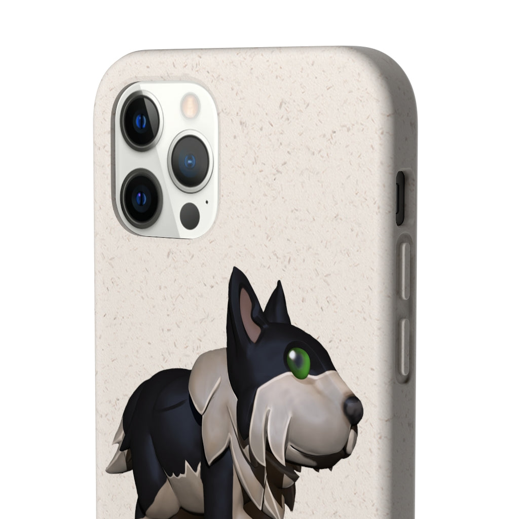 Black Dog Biodegradable Phone Case made from plant-based materials, featuring a slim design and precise cutouts for connectivity.