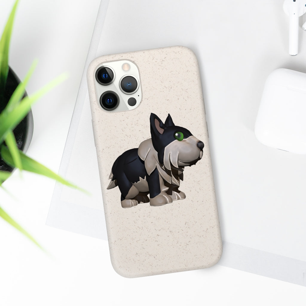 Black Dog Biodegradable Phone Case made from plant-based materials, featuring a slim design and precise cutouts for connectivity.