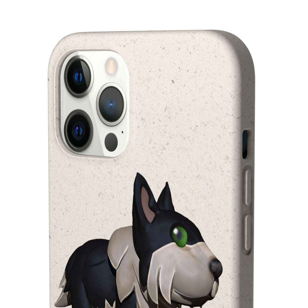 Black Dog Biodegradable Phone Case made from plant-based materials, featuring a slim design and precise cutouts for connectivity.