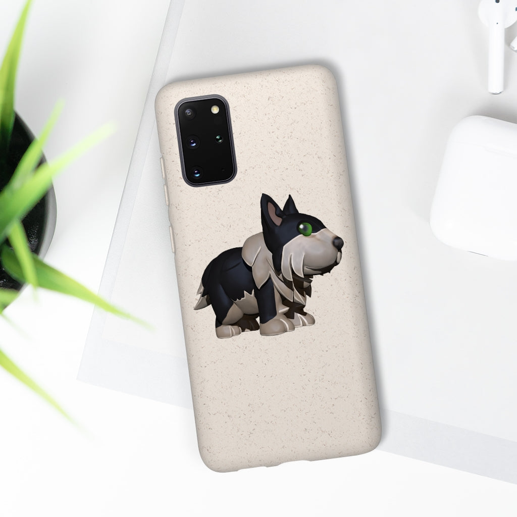 Black Dog Biodegradable Phone Case made from plant-based materials, featuring a slim design and precise cutouts for connectivity.