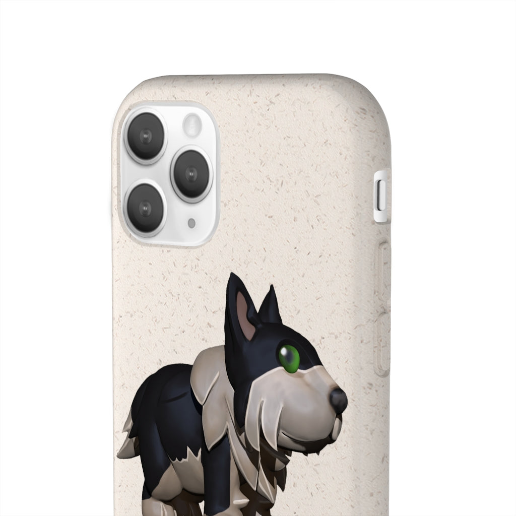 Black Dog Biodegradable Phone Case made from plant-based materials, featuring a slim design and precise cutouts for connectivity.