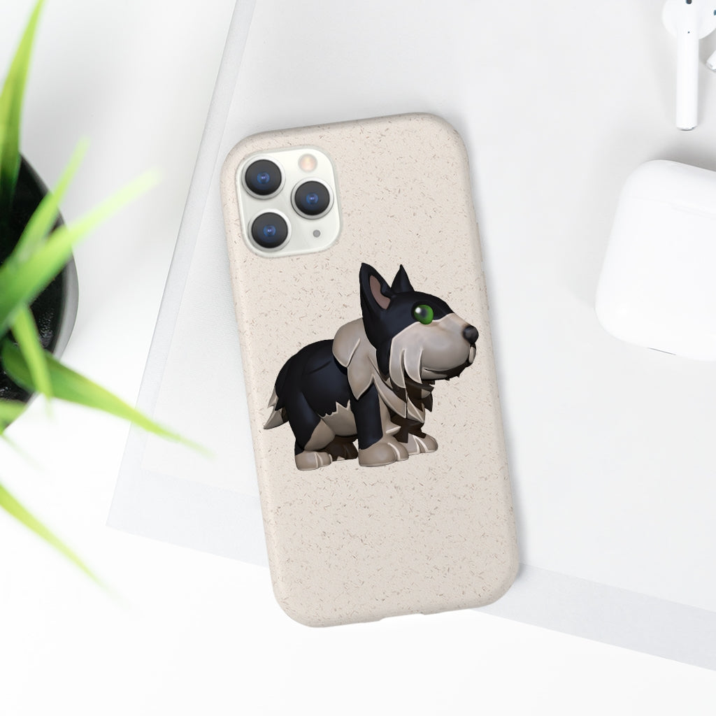 Black Dog Biodegradable Phone Case made from plant-based materials, featuring a slim design and precise cutouts for connectivity.