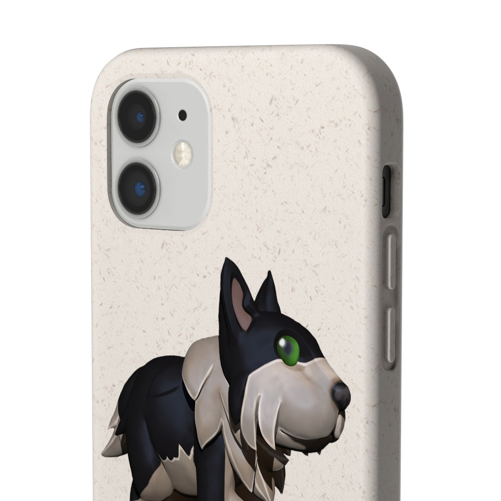 Black Dog Biodegradable Phone Case made from plant-based materials, featuring a slim design and precise cutouts for connectivity.