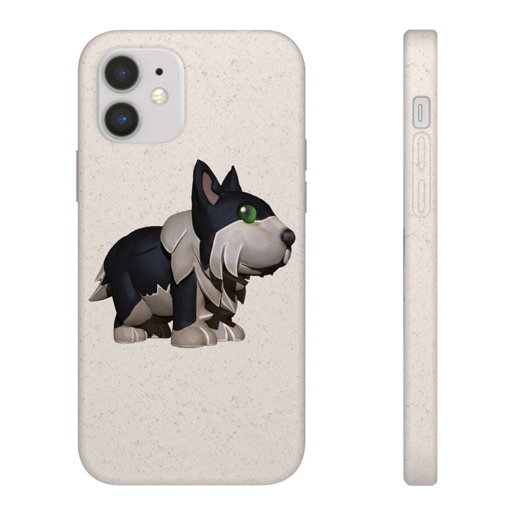 Black Dog Biodegradable Phone Case made from plant-based materials, featuring a slim design and precise cutouts for connectivity.