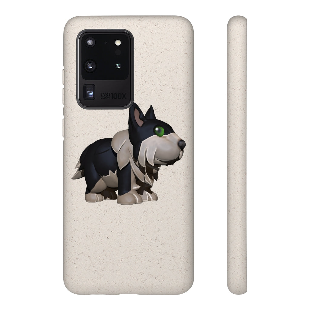 Black Dog Biodegradable Phone Case made from plant-based materials, featuring a slim design and precise cutouts for connectivity.