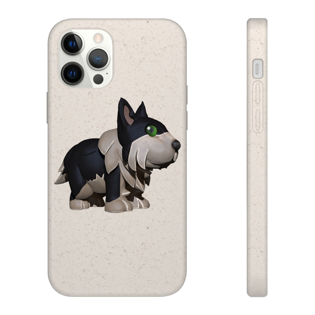 Black Dog Biodegradable Phone Case made from plant-based materials, featuring a slim design and precise cutouts for connectivity.