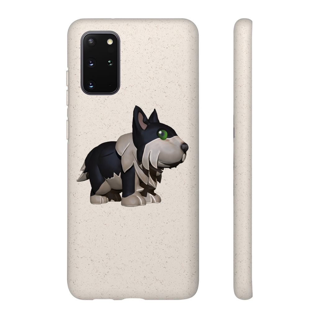 Black Dog Biodegradable Phone Case made from plant-based materials, featuring a slim design and precise cutouts for connectivity.