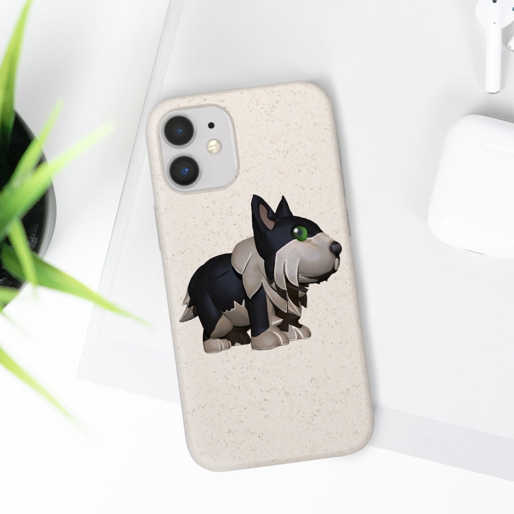 Black Dog Biodegradable Phone Case made from plant-based materials, featuring a slim design and precise cutouts for connectivity.