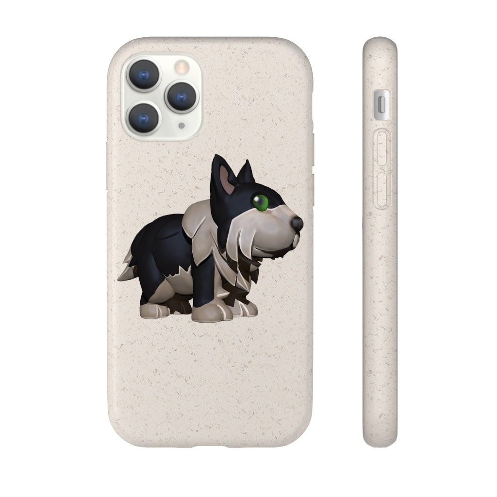 Black Dog Biodegradable Phone Case made from plant-based materials, featuring a slim design and precise cutouts for connectivity.