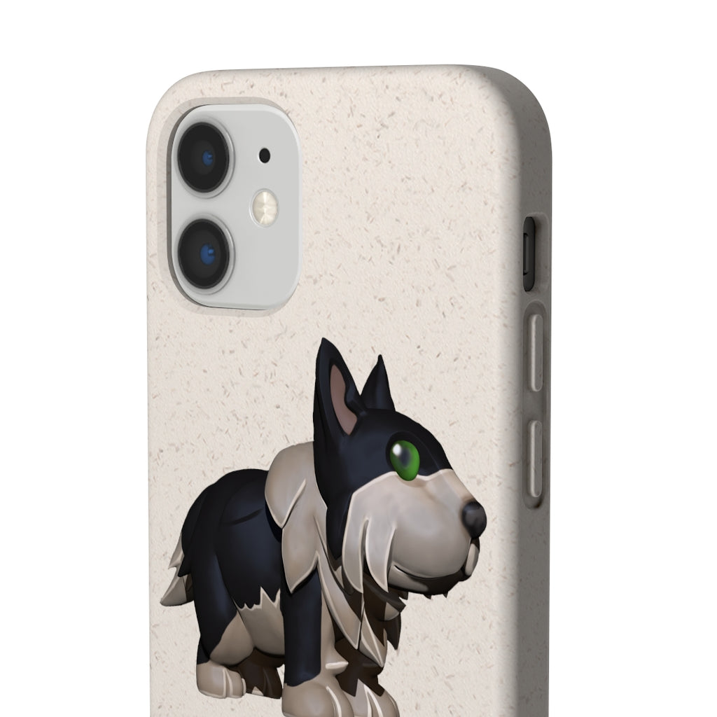 Black Dog Biodegradable Phone Case made from plant-based materials, featuring a slim design and precise cutouts for connectivity.