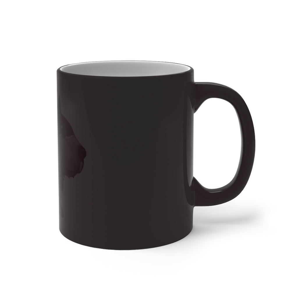 Black Dog Color Changing Mug showcasing its unique color-changing feature when filled with hot liquid.