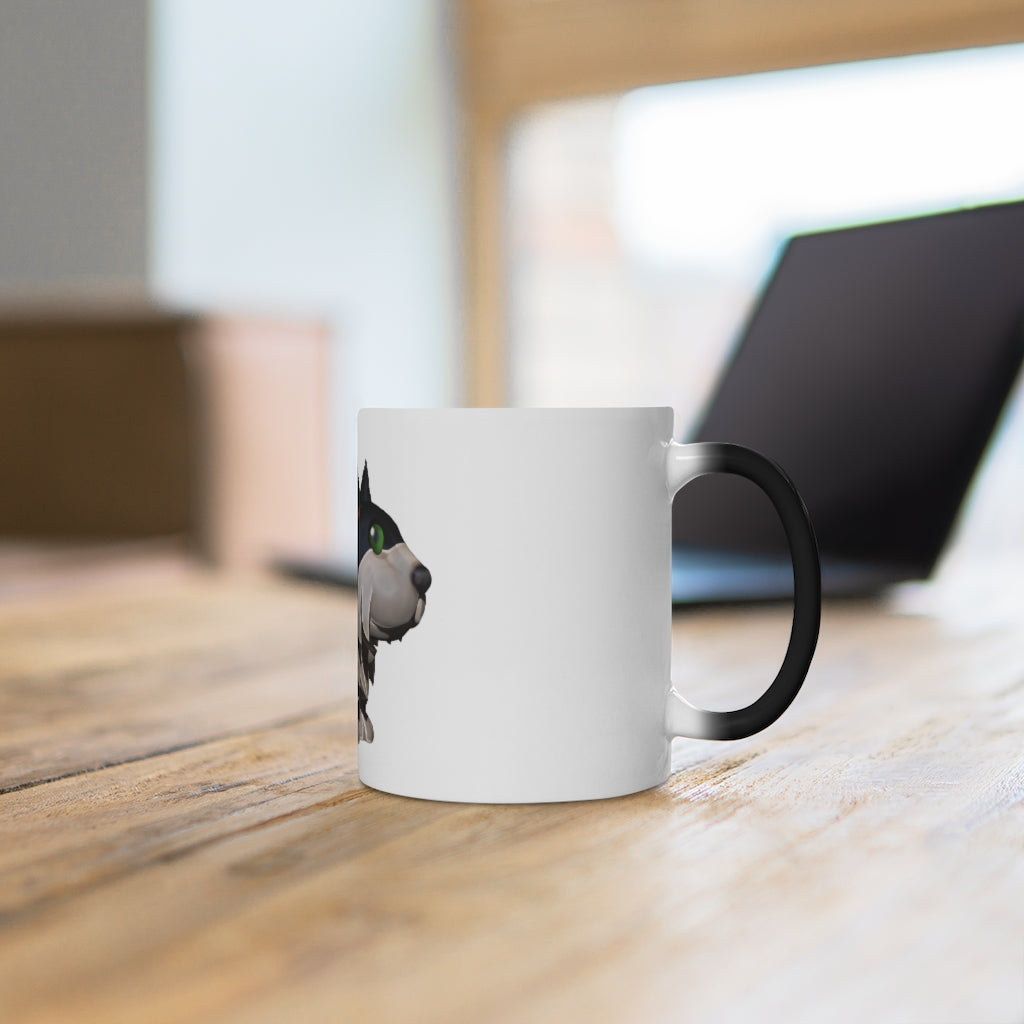 Black Dog Color Changing Mug showcasing its unique color-changing feature when filled with hot liquid.