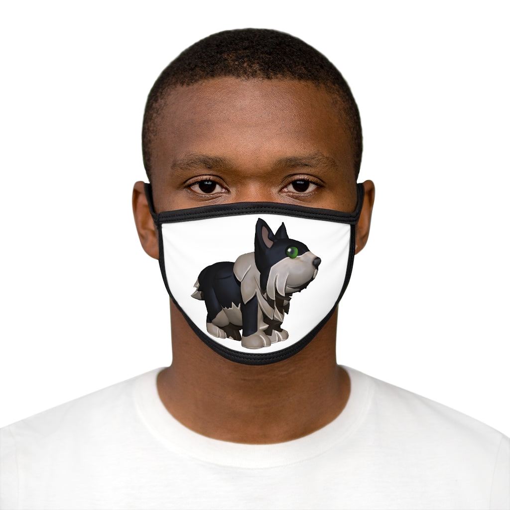 Black Dog Mixed-Fabric Face Mask featuring a black outer edge and earloops, made of polyester and cotton for comfort and style.