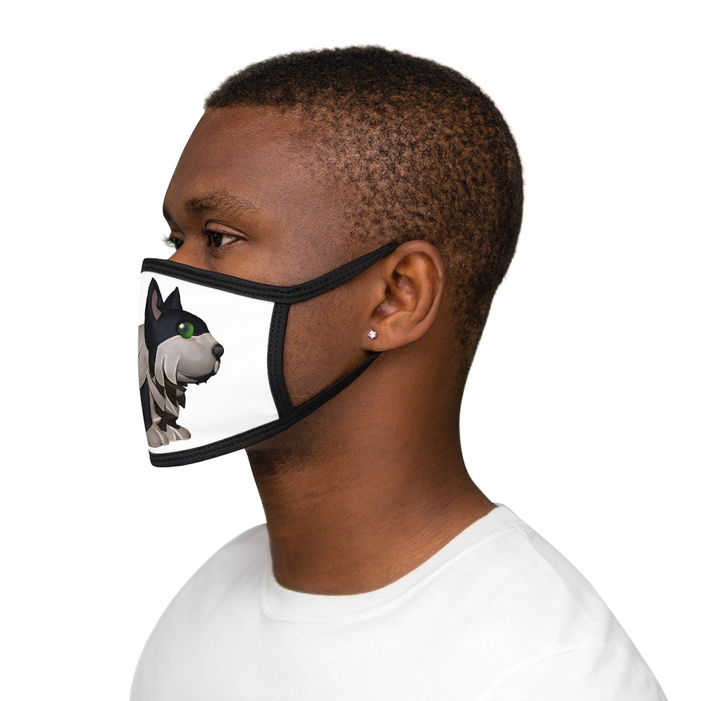 Black Dog Mixed-Fabric Face Mask featuring a black outer edge and earloops, made of polyester and cotton for comfort and style.