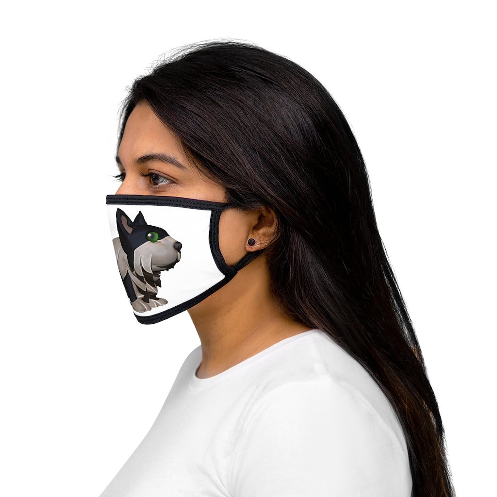 Black Dog Mixed-Fabric Face Mask featuring a black outer edge and earloops, made of polyester and cotton for comfort and style.