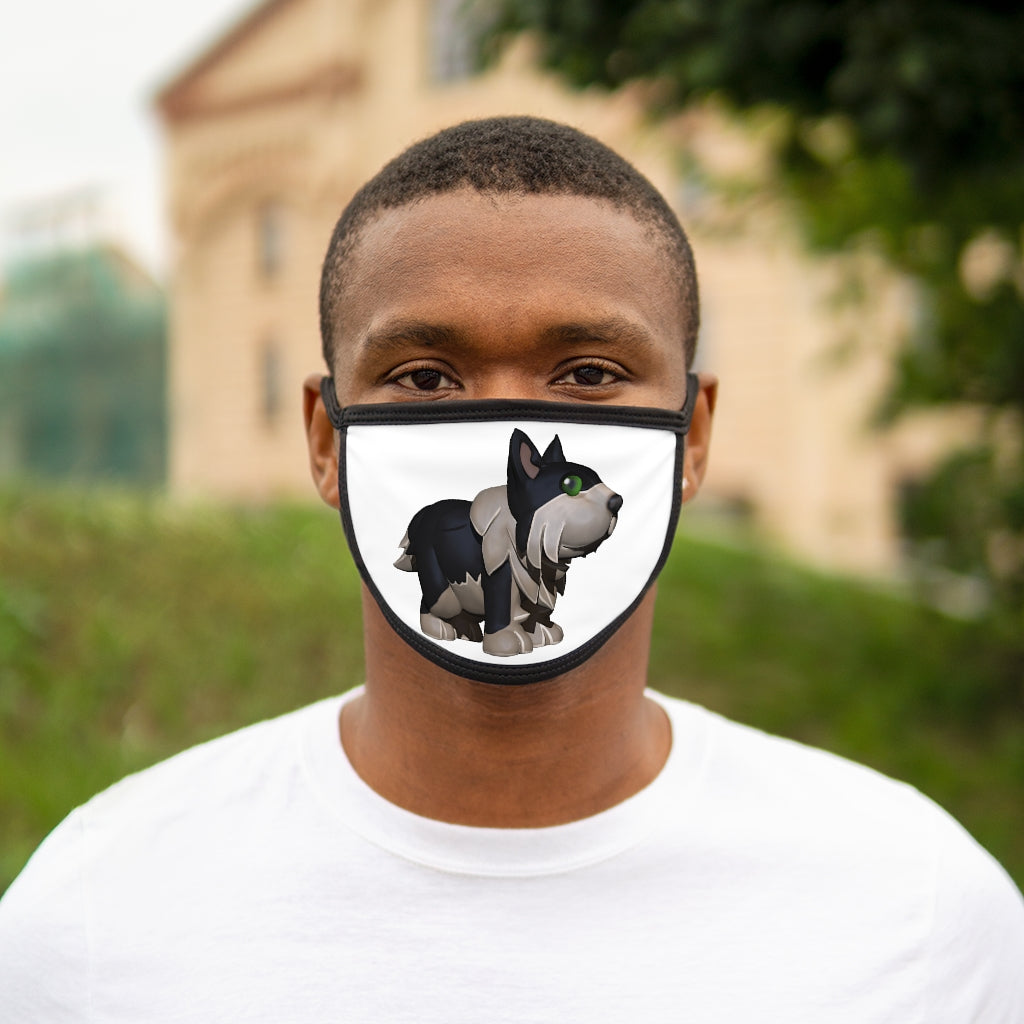 Black Dog Mixed-Fabric Face Mask featuring a black outer edge and earloops, made of polyester and cotton for comfort and style.