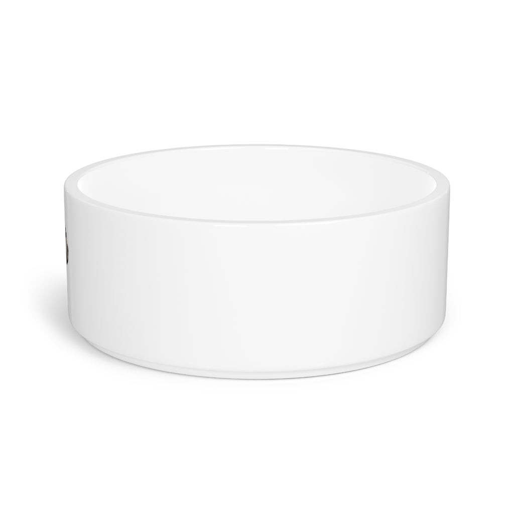 A stylish Black Dog Pet Bowl made of white ceramic, featuring a customizable design area for personalization, measuring 6 inches in diameter.