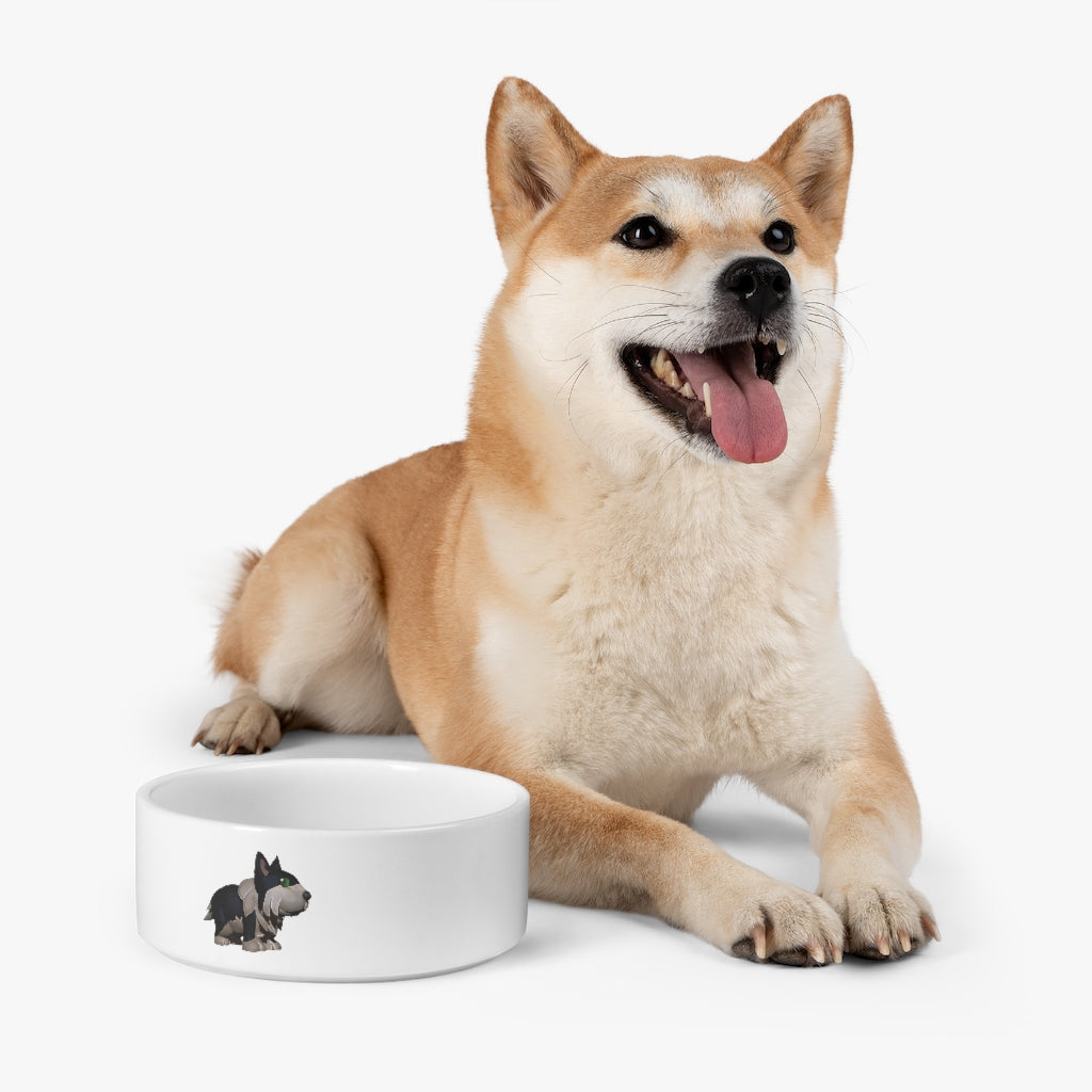 A stylish Black Dog Pet Bowl made of white ceramic, featuring a customizable design area for personalization, measuring 6 inches in diameter.