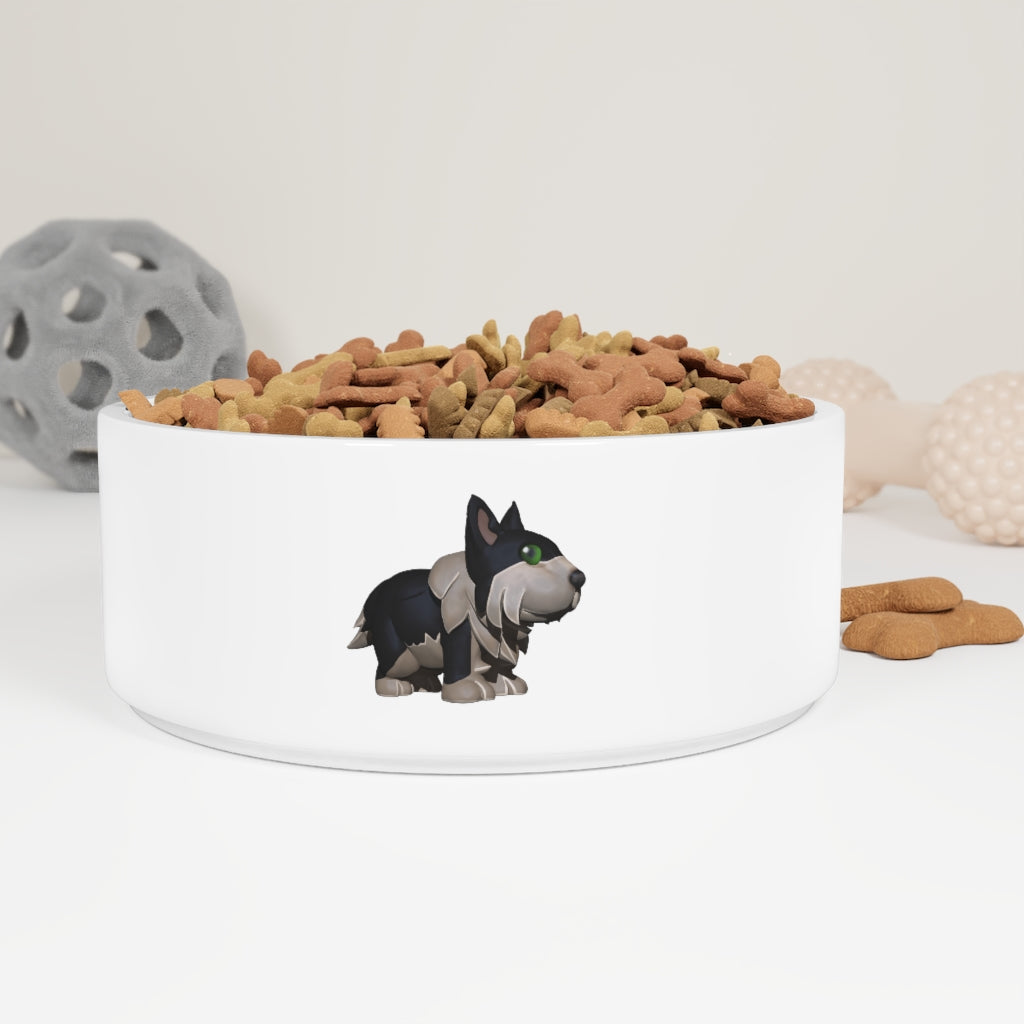 A stylish Black Dog Pet Bowl made of white ceramic, featuring a customizable design area for personalization, measuring 6 inches in diameter.