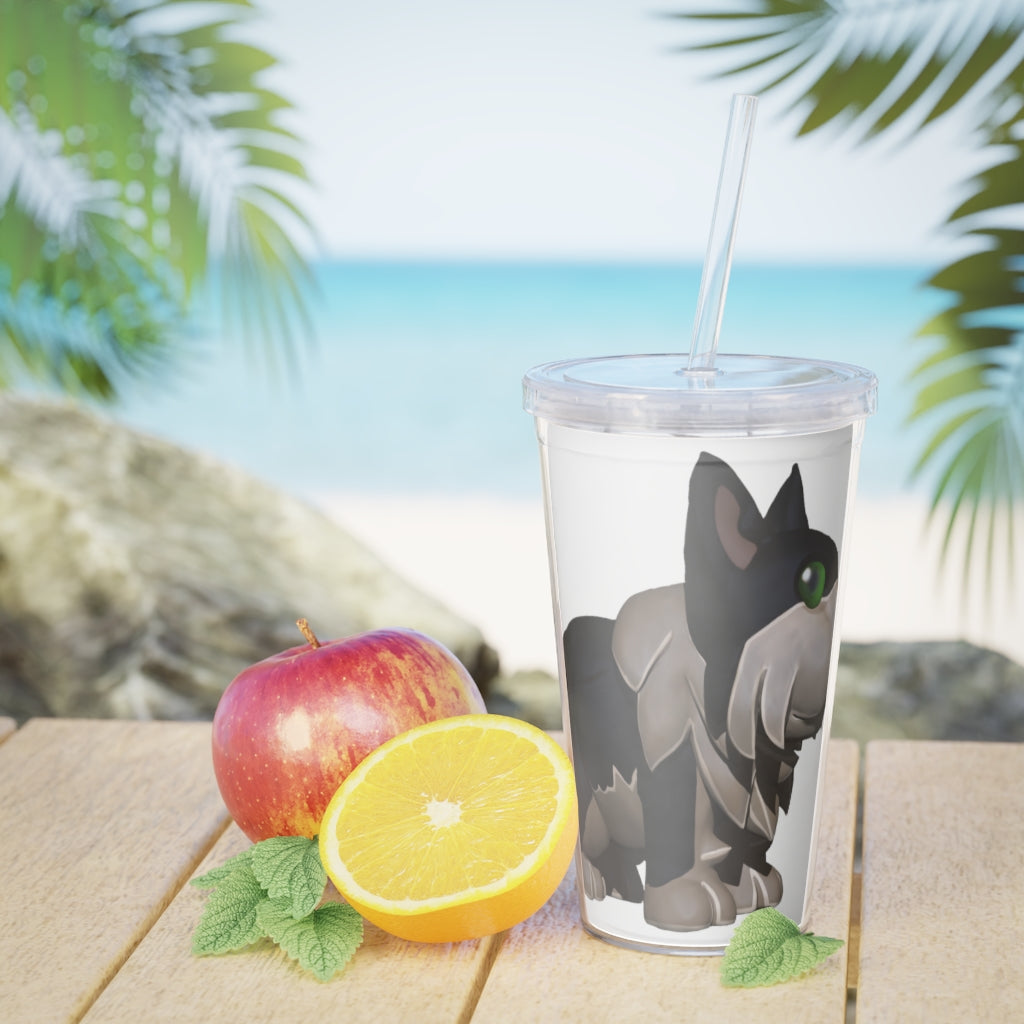 Black Dog Plastic Tumbler with Straw, featuring a customizable design and double wall insulation for drinks.