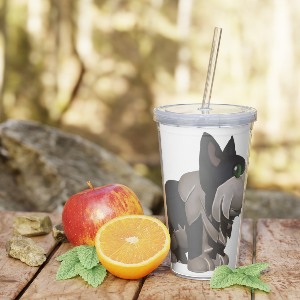 Black Dog Plastic Tumbler with Straw, featuring a customizable design and double wall insulation for drinks.