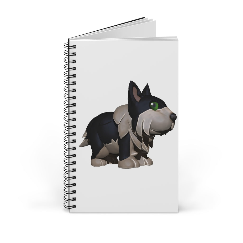 Black Dog Spiral Journal featuring a stylish front cover, available in various styles including blank, dot grid, lined, and task manager.