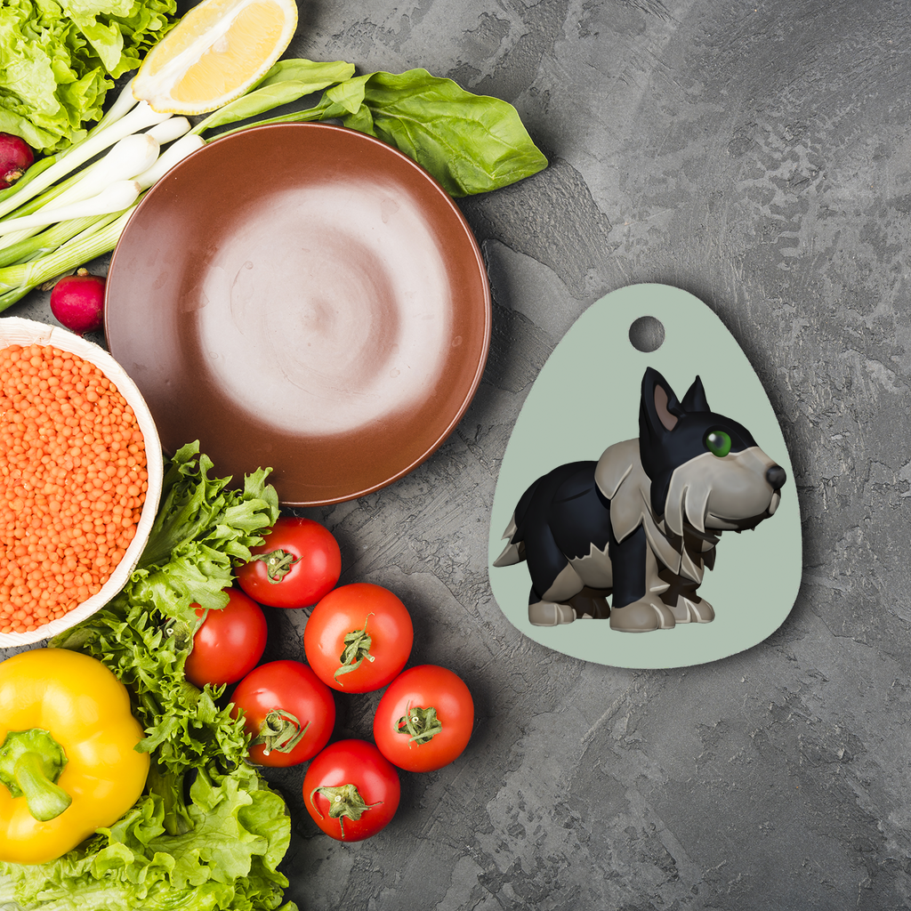 Black Dog Sublimation Glass Cutting Board featuring a round design, toughened chinchilla glass, and customizable surface for artwork.