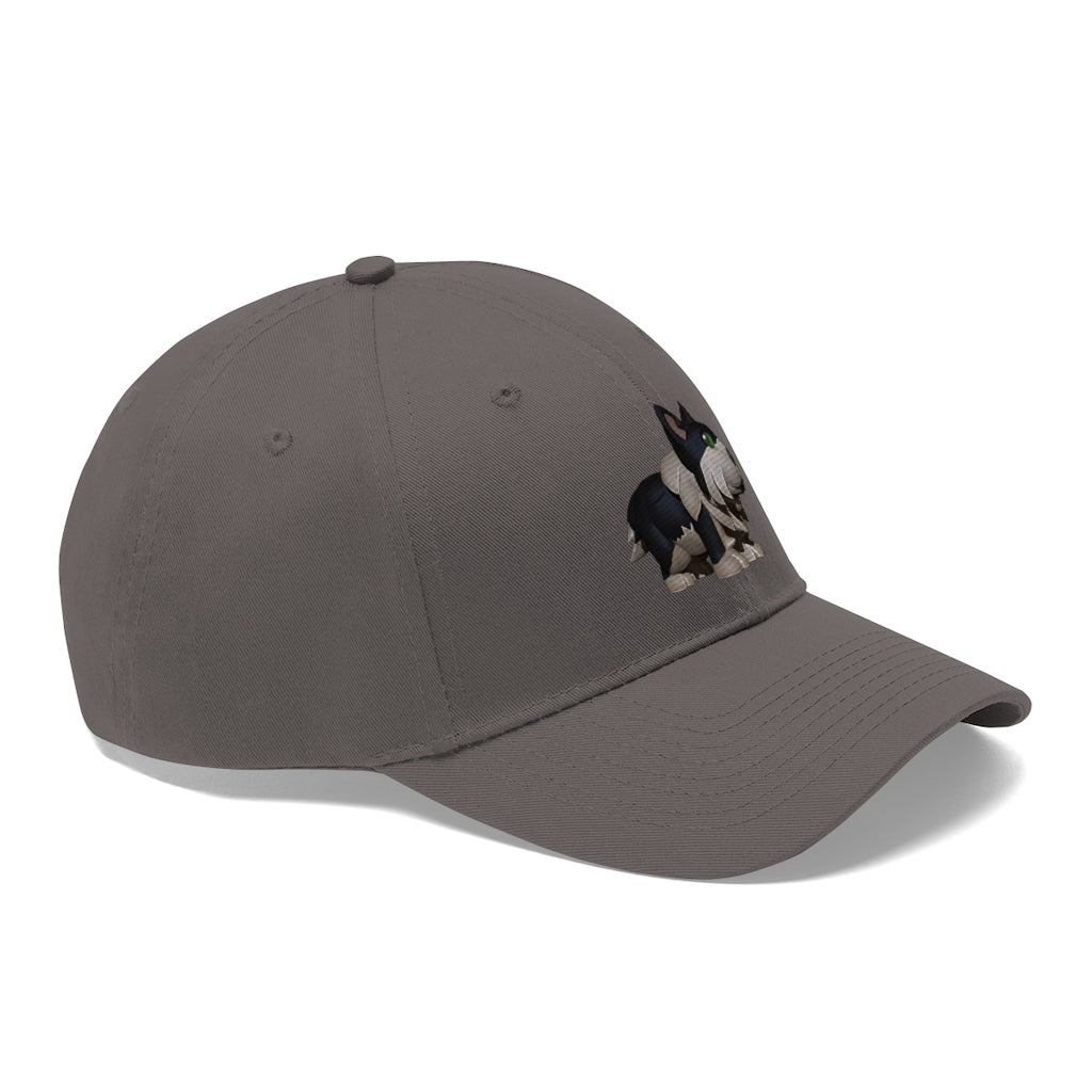 Black Dog Unisex Twill Hat featuring a classic 6-panel design, adjustable Velcro closure, and made from 100% cotton twill for durability.