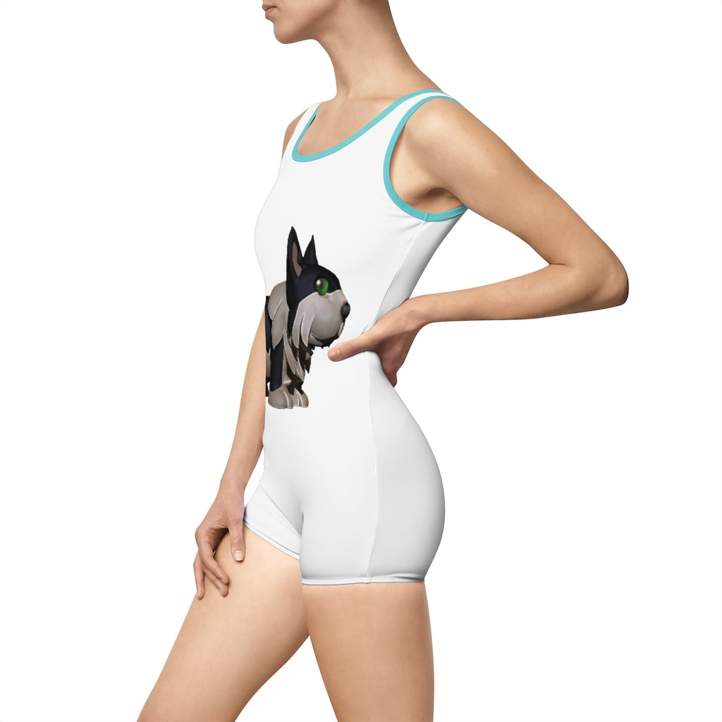 Black Dog Women's Vintage Swimsuit featuring a deep U-shape neck and customizable design, perfect for confident women.