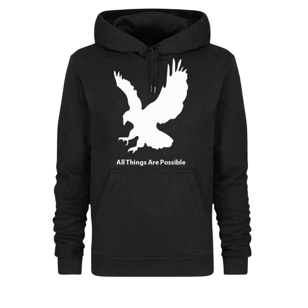 Black Eagle Hoody made of 100% cotton featuring ATAP logo on the back, designed for comfort and style.