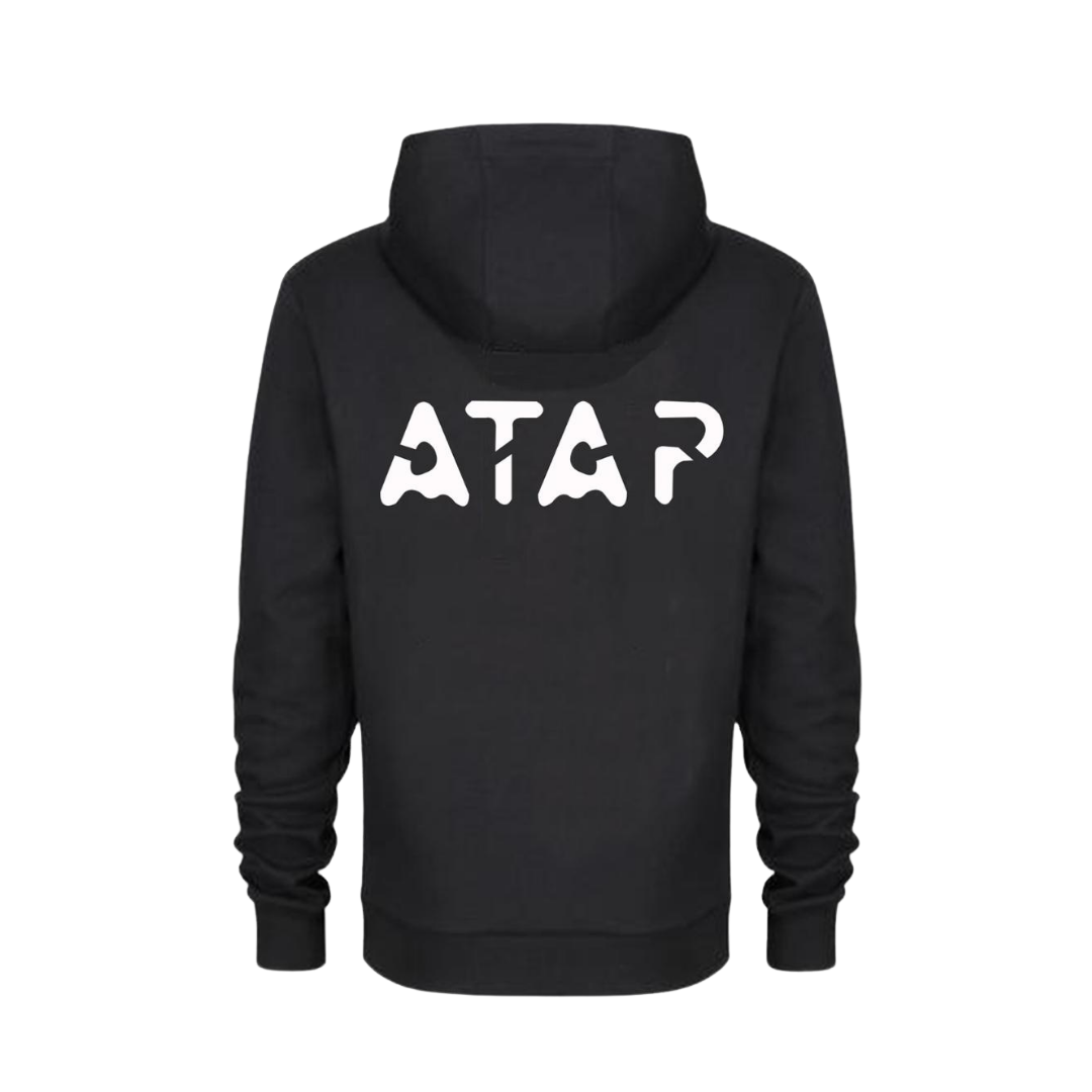 Black Eagle Hoody made of 100% cotton featuring ATAP logo on the back, designed for comfort and style.