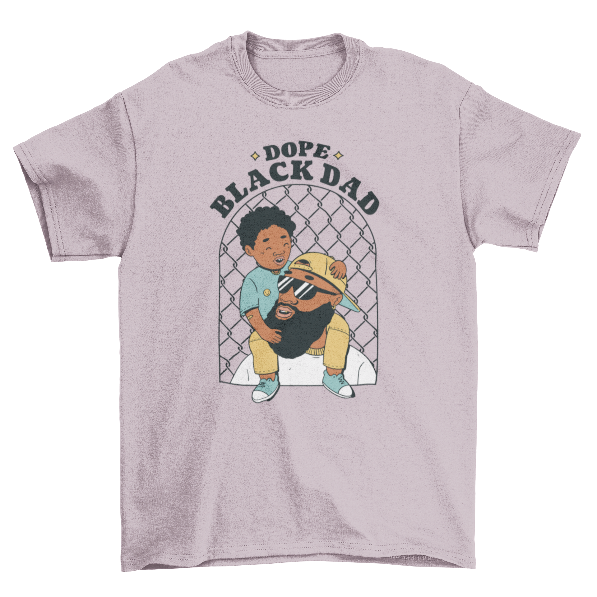 Black father and child t-shirt featuring a heartwarming design and the quote 'Dope black dad'.