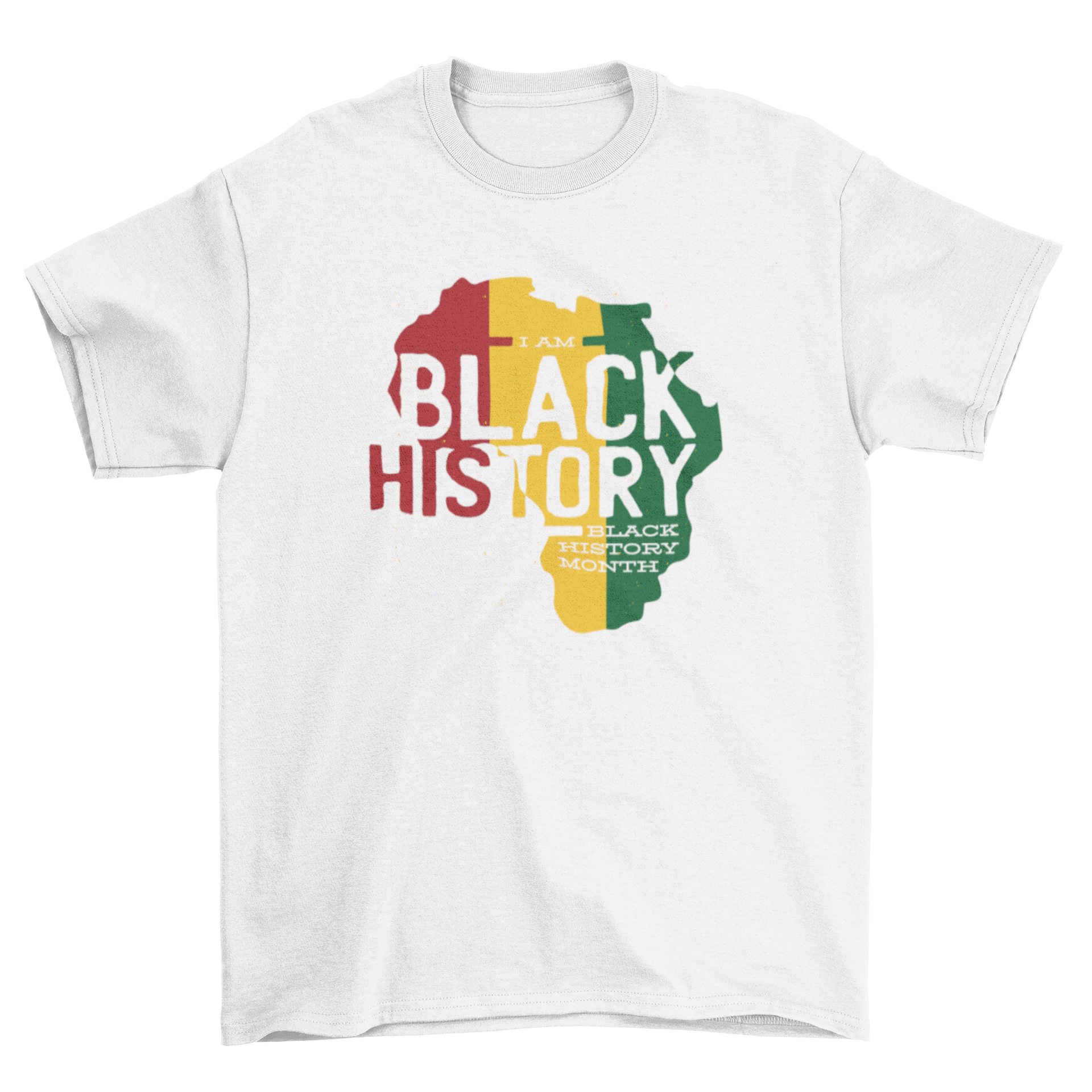 Black History Month T-shirt featuring the African continent and the quote I AM BLACK HISTORY.