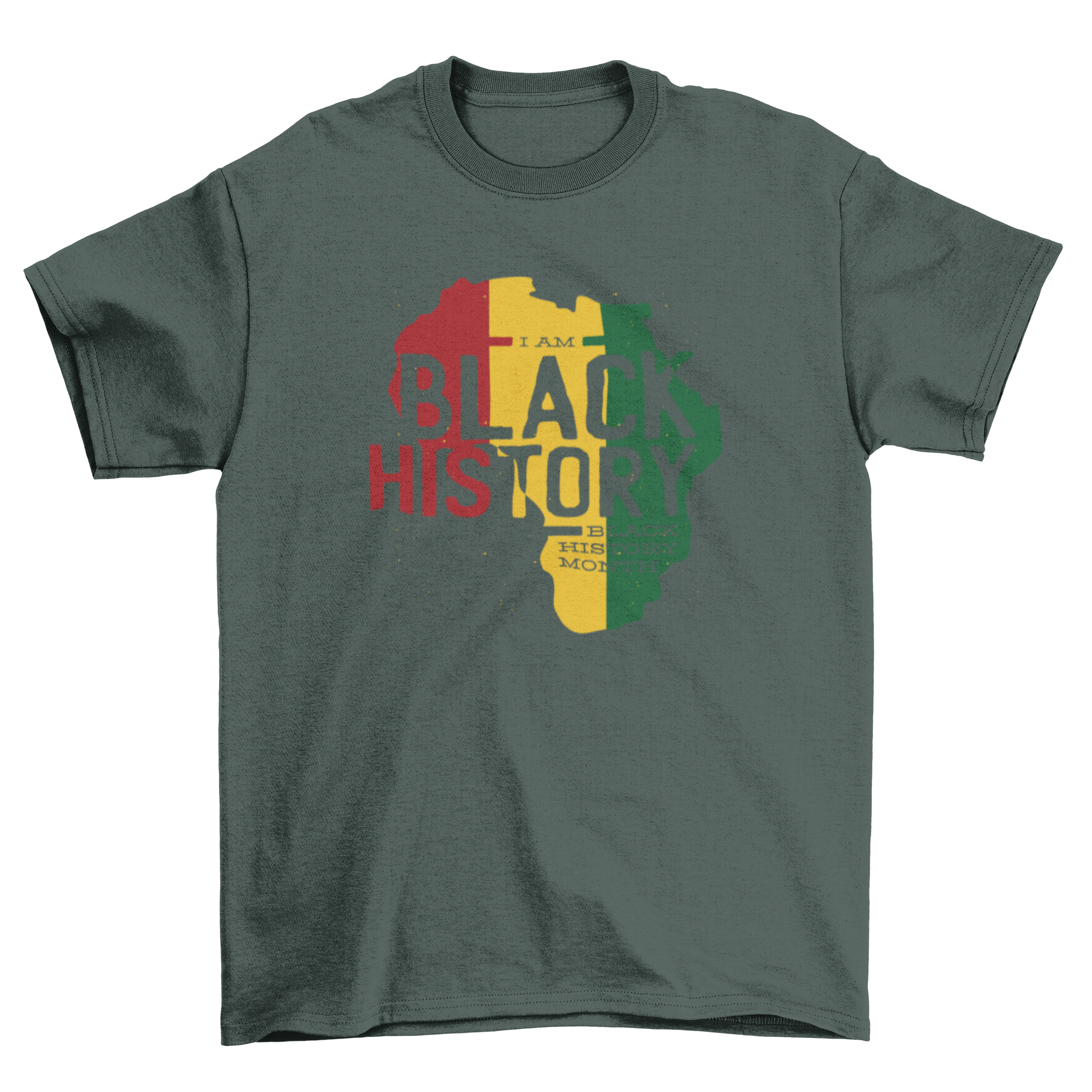 Black History Month T-shirt featuring the African continent and the quote I AM BLACK HISTORY.