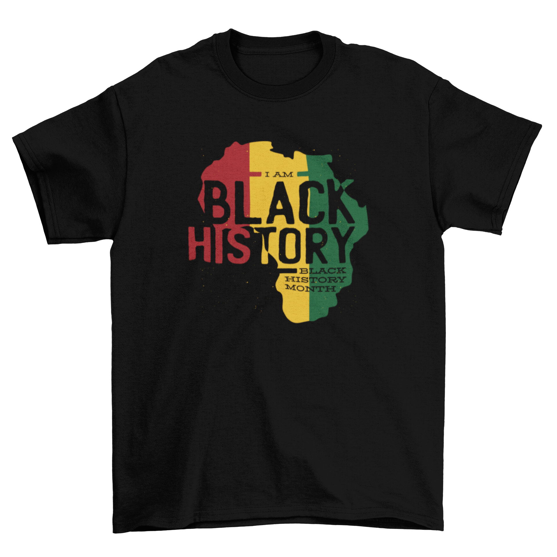 Black History Month T-shirt featuring the African continent and the quote I AM BLACK HISTORY.