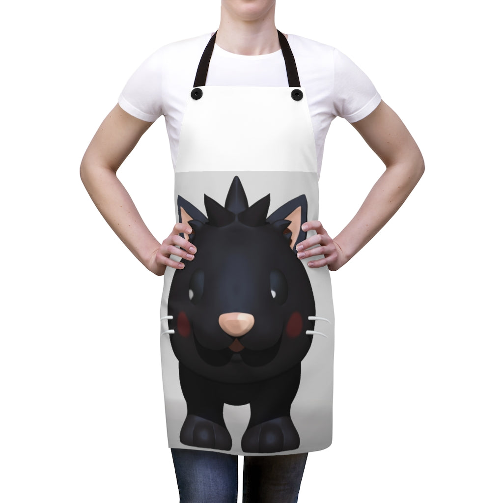 Black Kitty Apron featuring a stylish design with detachable twill straps, perfect for cooking and grilling.