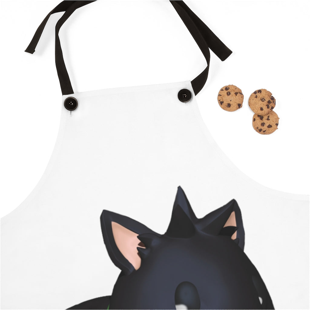 Black Kitty Apron featuring a stylish design with detachable twill straps, perfect for cooking and backyard cookouts.